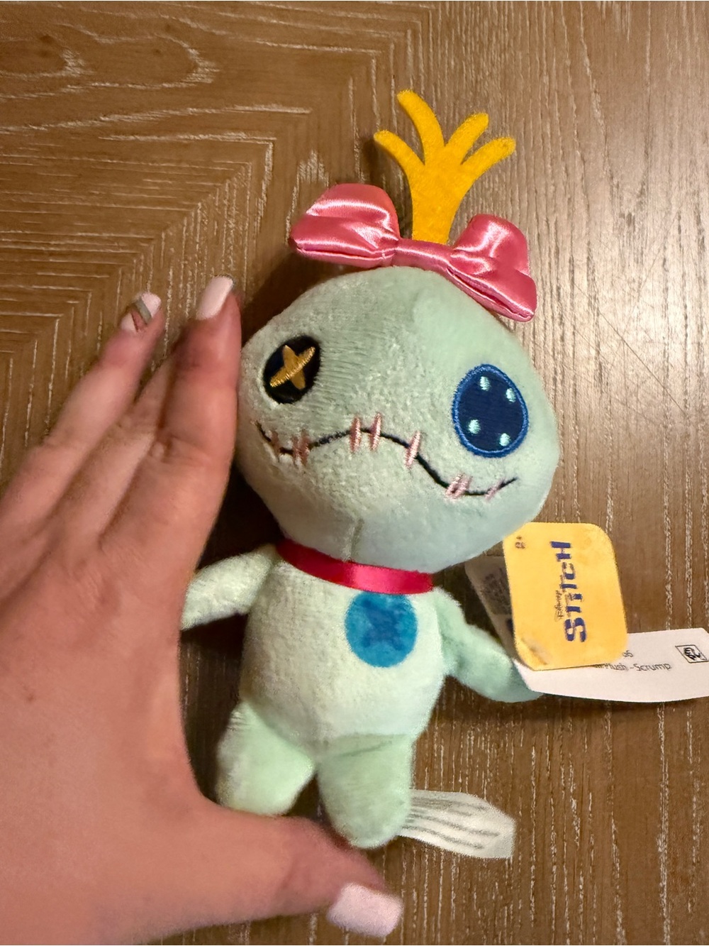 NWT Disney Scrump Plush Mint Green Lilo and Stitch Rag Doll Pink Bow Button Eyes